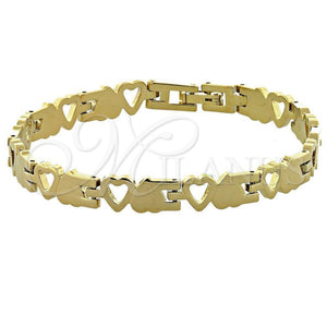 Pulsera Solida 5.035.006 Oro Laminado, Diseño de Corazón y Corazón, Pulido, Tono Dorado (08 MM Thickness, 8 Inches Length)
