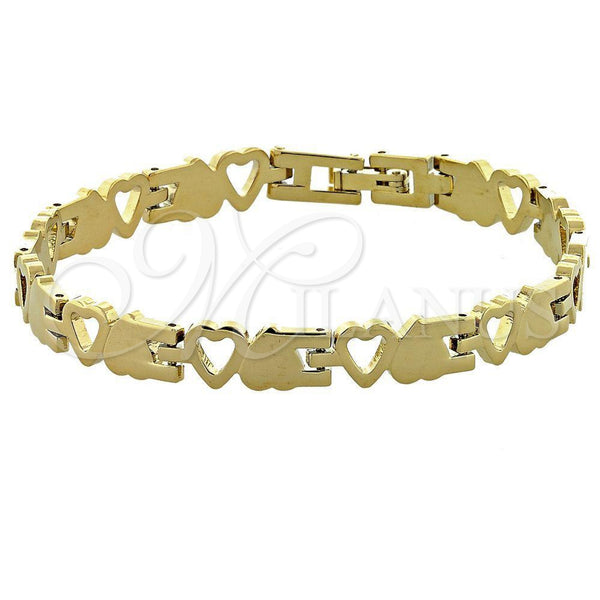 Pulsera Solida 5.035.006 Oro Laminado, Diseño de Corazón y Corazón, Pulido, Tono Dorado (08 MM Thickness, 8 Inches Length)