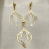 Juego de Arete y Dije de Adulto 5.048.008 Oro Laminado, Diseño de Oja, Pulido, Tono Dorado