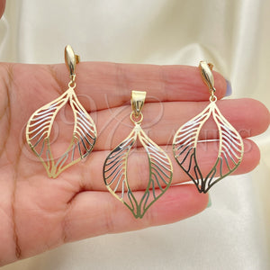 Juego de Arete y Dije de Adulto 5.048.008 Oro Laminado, Diseño de Oja, Pulido, Tono Dorado