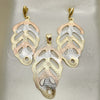 Juego de Arete y Dije de Adulto 5.046.003 Oro Laminado, Diseño de Oja, Pulido, Tres Tonos