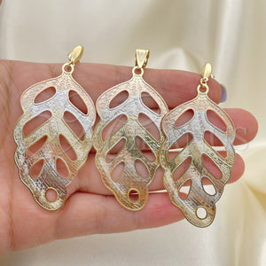 Juego de Arete y Dije de Adulto 5.046.003 Oro Laminado, Diseño de Oja, Pulido, Tres Tonos