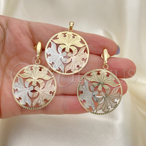 Juego de Arete y Dije de Adulto 5.041.003 Oro Laminado, Pulido, Tres Tonos