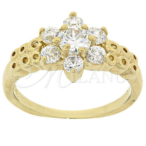Anillo Multi Piedra 5.165.002.06 Oro Laminado, Diseño de Flor, con Blanca Zirconia Cubica, Pulido, Tono Dorado (Size 6)