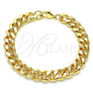 Pulsera Básica 04.63.0130.08 Oro Laminado, Diseño de Miami Cubana, Pulido, Tono Dorado (250 Gauge, 10 MM Thickness, 8 Inches Length)