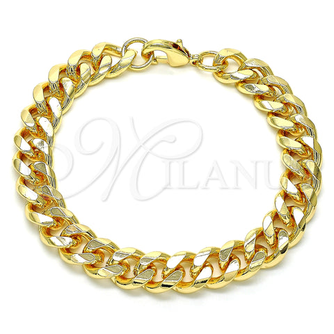 Pulsera Básica 04.63.0130.08 Oro Laminado, Diseño de Miami Cubana, Pulido, Tono Dorado (250 Gauge, 10 MM Thickness, 8 Inches Length)