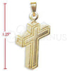 Dije Religioso 5.192.036 Oro Laminado, Diseño de Cruz, Pulido, Tono Dorado