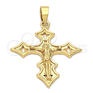 Dije Religioso 5.188.024 Oro Laminado, Diseño de Crucifijo, Pulido, Tono Dorado