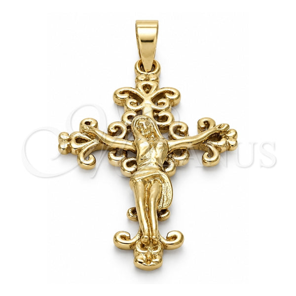 Dije Religioso 5.188.013 Oro Laminado, Diseño de Crucifijo, Pulido, Tono Dorado