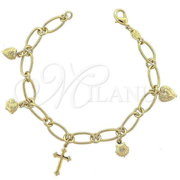 Pulsera de Dije 5.020.007 Oro Laminado, Diseño de Cereza, Diamantado, Tono Dorado (06 MM Thickness, 7 Inches Length)