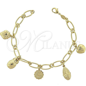 Pulsera de Dije 5.024.004 Oro Laminado, Diseño de Maiz, Diamantado, Tono Dorado (08 MM Thickness, 8 Inches Length)