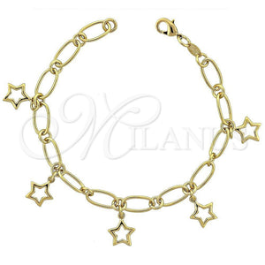 Pulsera de Dije 5.021.003 Oro Laminado, Diseño de Estrella, Pulido, Tono Dorado (08 MM Thickness, 8 Inches Length)