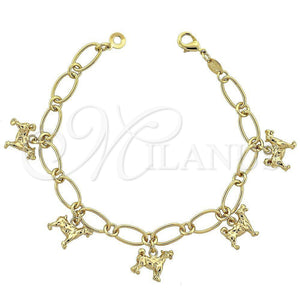 Pulsera de Dije 5.019.002 Oro Laminado, Diseño de Perro, Diamantado, Tono Dorado (08 MM Thickness, 8 Inches Length)