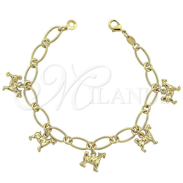 Pulsera de Dije 5.019.002 Oro Laminado, Diseño de Perro, Diamantado, Tono Dorado (08 MM Thickness, 8 Inches Length)