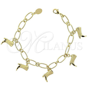 Pulsera de Dije 5.022.008 Oro Laminado, Diseño de Zapato, Pulido, Tono Dorado (7 Inches Length)