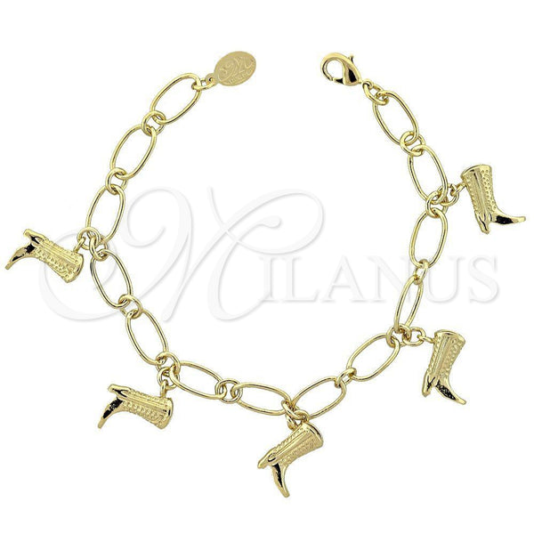 Pulsera de Dije 5.022.008 Oro Laminado, Diseño de Zapato, Pulido, Tono Dorado (7 Inches Length)