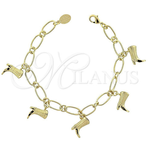 Pulsera de Dije 5.022.008 Oro Laminado, Diseño de Zapato, Pulido, Tono Dorado (7 Inches Length)