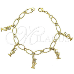 Pulsera de Dije 5.021.006 Oro Laminado, Pulido, Tono Dorado (08 MM Thickness, 8 Inches Length)