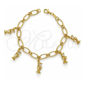 Pulsera de Dije 5.021.006 Oro Laminado, Pulido, Tono Dorado (Grosor 08 MM, 8 Pulgadas de Largo)