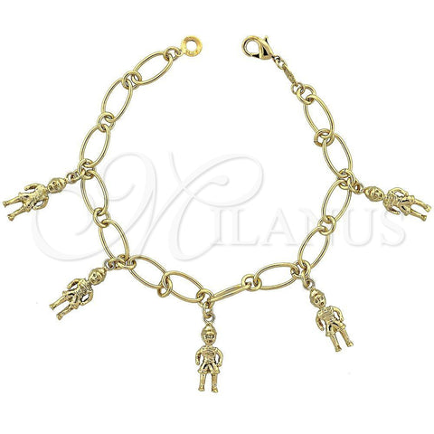 Pulsera de Dije 5.024.002 Oro Laminado, Diseño de Niñito Pequeño, Pulido, Tono Dorado (08 MM Thickness, 7 Inches Length)