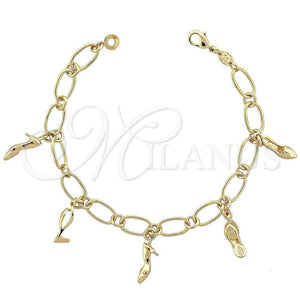 Pulsera de Dije 5.020.005 Oro Laminado, Diseño de Zapato, Pulido, Tono Dorado (08 MM Thickness, 8 Inches Length)