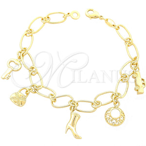 Pulsera de Dije 5.022.002 Oro Laminado, Diseño de Zapato, Diamantado, Tono Dorado (08 MM Thickness, 7 Inches Length)
