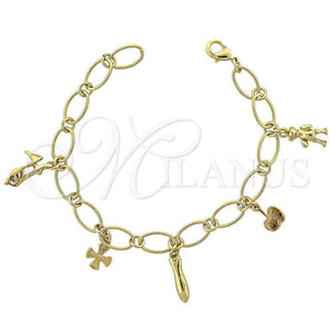 Pulsera de Dije 03.63.0337 Oro Laminado, Diseño de Zapato y Osito, Pulido, Tono Dorado (08 MM Thickness, 8 Inches Length)