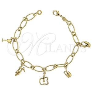 Pulsera de Dije 5.025.007 Oro Laminado, Diseño de Baso de Beber, Pulido, Tono Dorado (08 MM Thickness, 8 Inches Length)