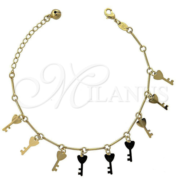 Pulsera de Dije 5.016.015.07 Oro Laminado, Diseño de Llave y Cascavel, Pulido, Tono Dorado (03 MM Thickness, 7 Inches Length)