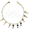 Pulsera de Dije 5.016.015.07 Oro Laminado, Diseño de Llave y Cascavel, Pulido, Tono Dorado (03 MM Thickness, 7 Inches Length)