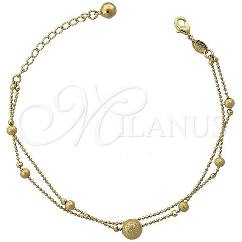Pulsera Elegante 5.016.007.07 Oro Laminado, Diseño de Cascavel y Bola, Mate, Tono Dorado (09 MM Thickness, 9 Inches Length)