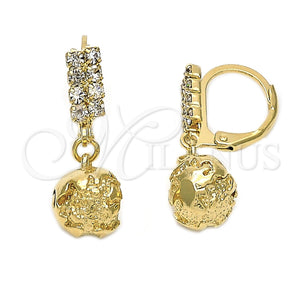Arete Colgante 5.093.014 Oro Laminado, Diseño de Bola, con Blanca Zirconia Cubica, Diamantado, Tono Dorado