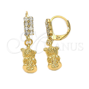 Arete Colgante 5.123.020 Oro Laminado, Diseño de Osito, con Blanca Zirconia Cubica, Diamantado, Tono Dorado