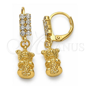 Arete Colgante 5.123.020 Oro Laminado, Diseño de Osito, con Blanca Zirconia Cubica, Diamantado, Tono Dorado