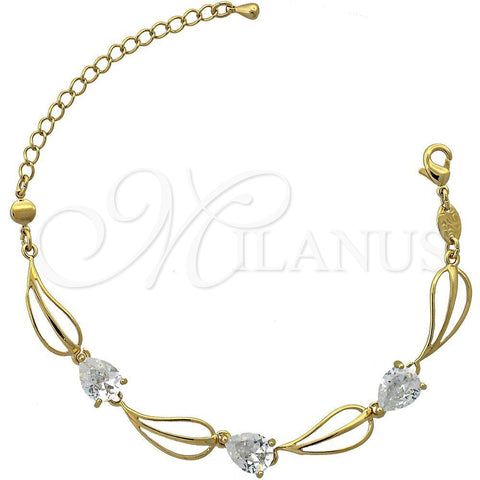 Pulsera Elegante 5.028.011 Oro Laminado, Diseño de Oja, con Blanca Zirconia Cubica, Pulido, Tono Dorado (07 MM Thickness, 7 Inches Length)