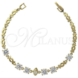 Pulsera Elegante 5.027.009 Oro Laminado, Diseño de Besos y Abrazos, con Blanca Zirconia Cubica, Pulido, Tono Dorado (05 MM Thickness, 8 Inches Length)
