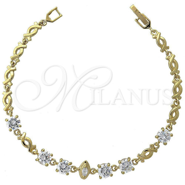Pulsera Elegante 5.027.009 Oro Laminado, Diseño de Besos y Abrazos, con Blanca Zirconia Cubica, Pulido, Tono Dorado (05 MM Thickness, 8 Inches Length)