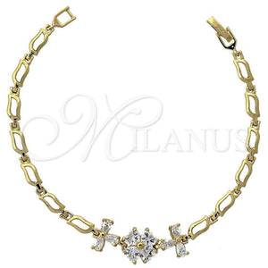 Pulsera Elegante 5.027.011 Oro Laminado, Diseño de Flor, con Blanca Zirconia Cubica, Pulido, Tono Dorado (12 MM Thickness, 7 Inches Length)