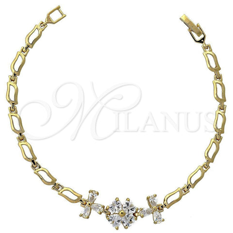 Pulsera Elegante 5.027.011 Oro Laminado, Diseño de Flor, con Blanca Zirconia Cubica, Pulido, Tono Dorado (12 MM Thickness, 7 Inches Length)