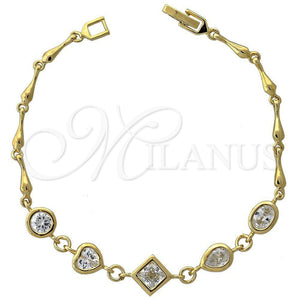 Pulsera Elegante 5.028.007 Oro Laminado, Diseño de Corazón, con Blanca Zirconia Cubica, Pulido, Tono Dorado (10 MM Thickness, 8 Inches Length)