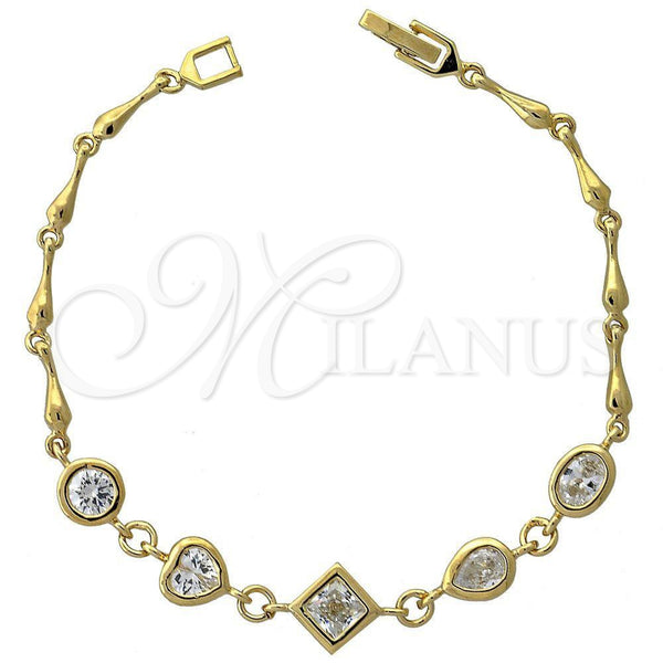 Pulsera Elegante 5.028.007 Oro Laminado, Diseño de Corazón, con Blanca Zirconia Cubica, Pulido, Tono Dorado (10 MM Thickness, 8 Inches Length)