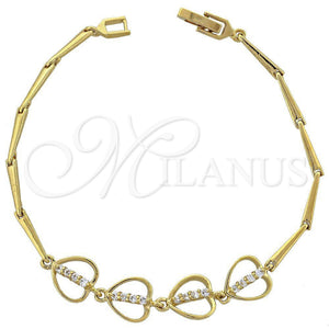 Pulsera Elegante 5.029.010 Oro Laminado, Diseño de Corazón, con Blanca Zirconia Cubica, Pulido, Tono Dorado (10 MM Thickness, 8 Inches Length)