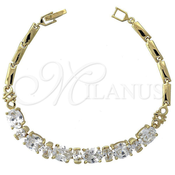 Pulsera Elegante 5.027.001 Oro Laminado, con Blanca Zirconia Cubica, Pulido, Tono Dorado (07 MM Thickness, 8 Inches Length)