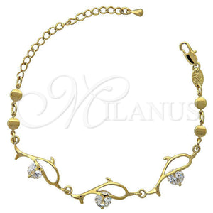 Pulsera Elegante 5.028.008 Oro Laminado, Diseño de Delfín, con Blanca Zirconia Cubica, Pulido, Tono Dorado (11 MM Thickness, 6 Inches Length)