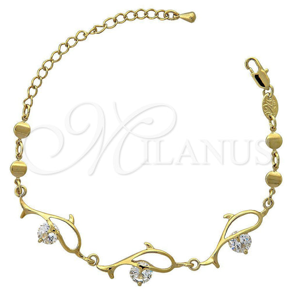 Pulsera Elegante 5.028.008 Oro Laminado, Diseño de Delfín, con Blanca Zirconia Cubica, Pulido, Tono Dorado (11 MM Thickness, 6 Inches Length)