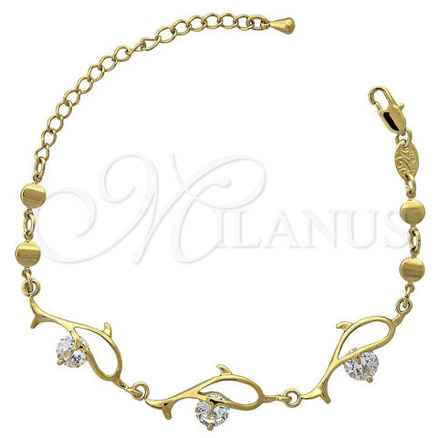 Pulsera Elegante 5.028.008 Oro Laminado, Diseño de Delfín, con Blanca Zirconia Cubica, Pulido, Tono Dorado (11 MM Thickness, 6 Inches Length)
