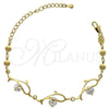 Pulsera Elegante 5.028.008 Oro Laminado, Diseño de Delfín, con Blanca Zirconia Cubica, Pulido, Tono Dorado (11 MM Thickness, 6 Inches Length)