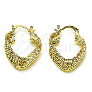 Argolla Pequeña 5.147.024.20 Oro Laminado, Diseño de Torcido y Corazón, Diamantado, Tono Dorado