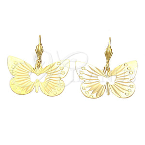 Arete Colgante 5.094.007 Oro Laminado, Diseño de Mariposa, Diamantado, Tono Dorado