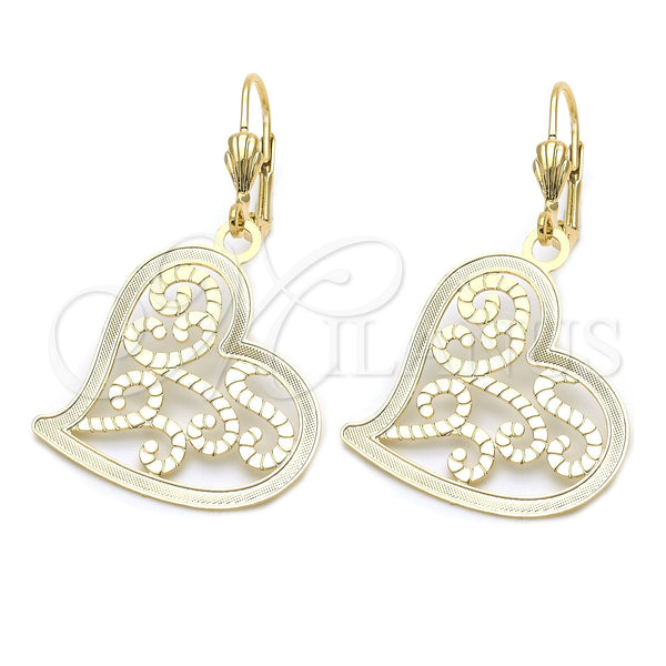Arete Colgante 5.081.005 Oro Laminado, Diseño de Corazón, Pulido, Tono Dorado